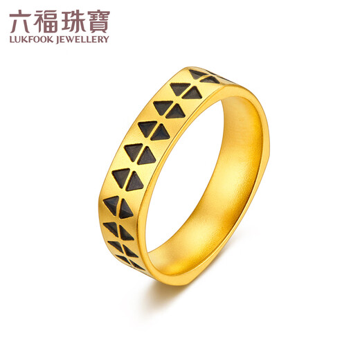 六福珠宝足金几何方圆电黑工艺黄金戒指男女款情侣对戒单只计价 021621KAA 11号-5.17克(含工费693元)