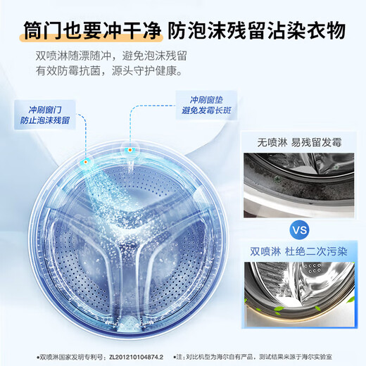 Haier drum washing machine fully automatic with drying washing and drying machine household washing machine 10 kg variable frequency first-class energy efficiency sterilization and mite removal national subsidy 20% old for new washing and drying integrated | intelligent drying | air washing | soft wool washing washing and drying integrated