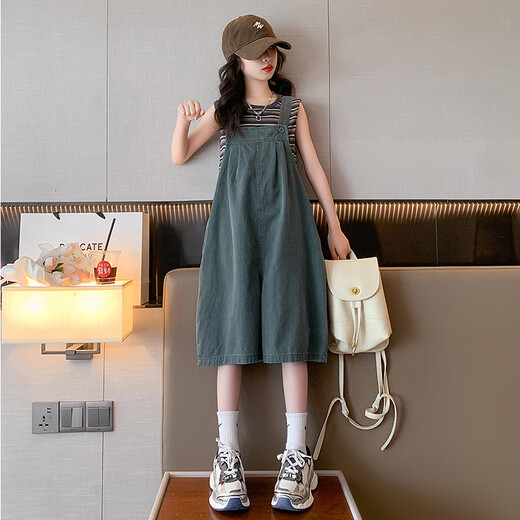 
Qipai Girls Suit Summer Thin 2024 New Fashionable Girls Summer Suit Children's Summer Overalls Summer Shorts Overalls 160 (suitable for height 150CM)