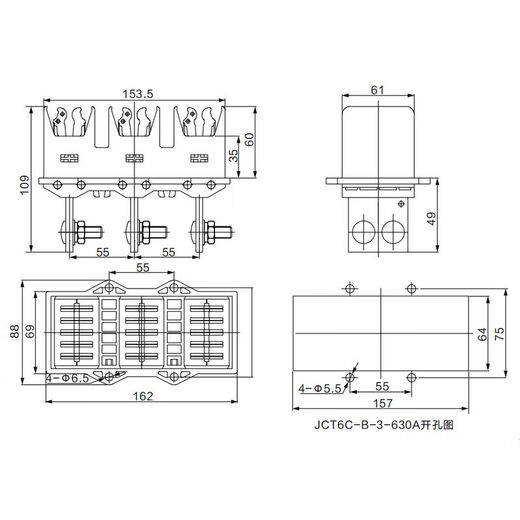 Circuit principal du four Gold Plug-in dynamique JCT6C-B-3-630A400A250A125A Connecteur d'armoire de tiroir JCZ6 JCZ6 JCZ6630A