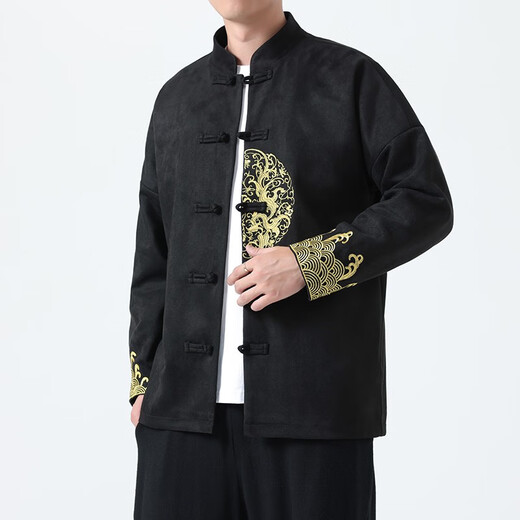 
Green Trendy Tang suit men's jacket jacquard Chinese style cotton and linen embroidery casual large size Zhongshan suit buckle Hanfu trend red Y1047 3XL
