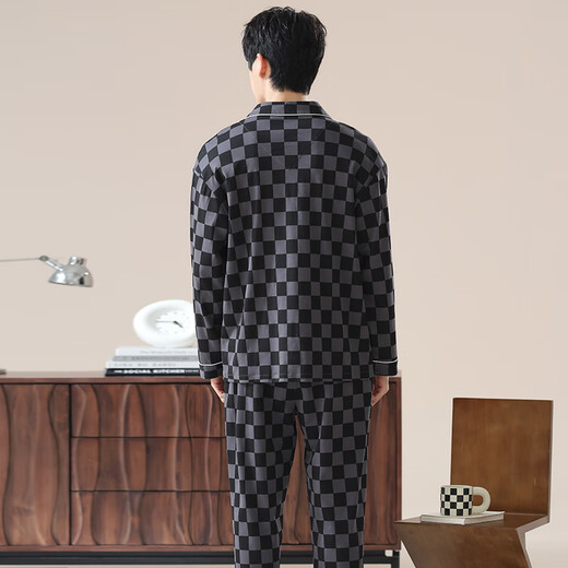 LOYACKIND睡衣男士长袖家居服男款条纹可外穿套装青年休闲秋冬款高级感宽松 42M12004 L