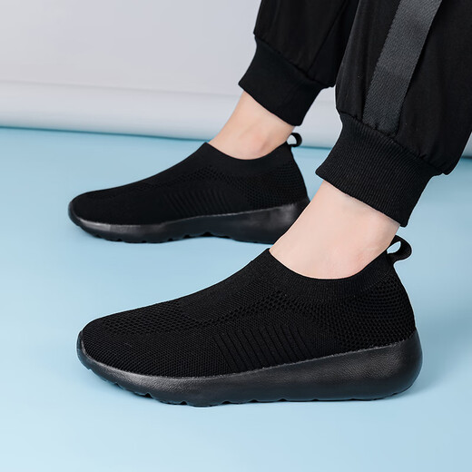 Chaussures masculines, chaussures de marche sportives, chaussures pour femmes du printemps et d'été, chaussettes, pédale respirante d'un pied, chaussures légères et décontractées légères en marche, tous pédales noires, A689 43 chaussures de sport standard taille