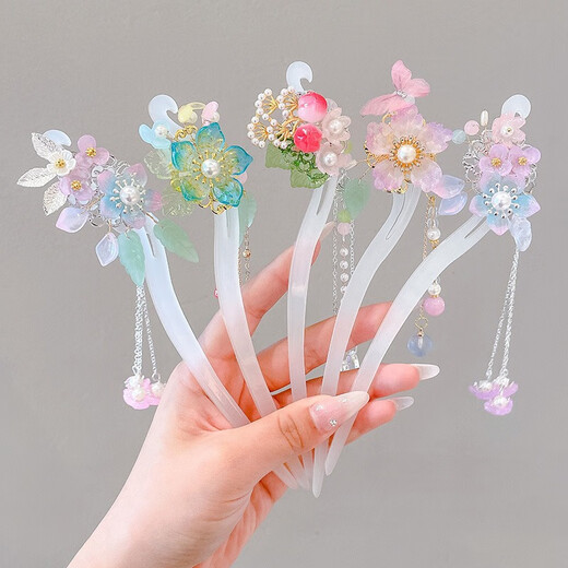 WEISHINI (WEISHINI) Children's Ancient Style Hanfu Hair Accessories Girls' Updo Hairpins Chinese Style Girls' Step Headbands Tassel Hairpins Hair Accessories 4# Purple Flower Three Little Flowers