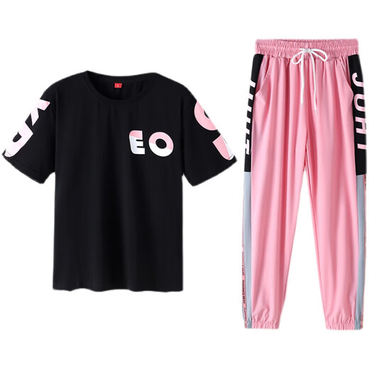 Single Nanwei Youth Women's Summer Clothing Middle School Set Young Girl Casual Sportswear Summer New Junior High School Halbschlärm 867* gelbe Top + Hosen Eins Größe s
