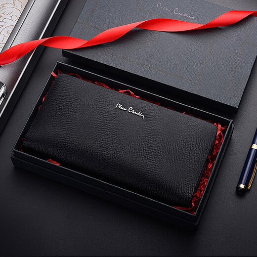 Pier Cardin Herren Handtasche Geschäft Langes Kuhpferds Brieftasche Reißverschluss Ticket Clip Wallet Clutch Geschenkbox für Freund Dad Geschenk Geschenk, um Reichtum und Segen anzuziehen