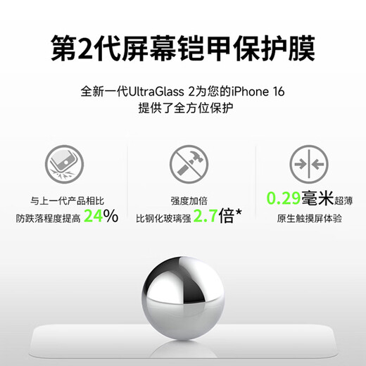 贝尔金（BELKIN）苹果16ProMax钢化膜 iPhone16ProMax贴膜 苹果16ProMax防摔手机膜 德国肖特抑菌基材 OVA158-REV