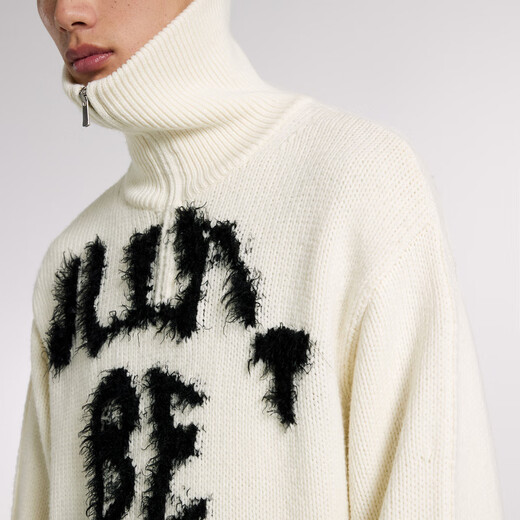 速写男装秋冬新款毛针织衫高领宽松复古提花撞色长袖毛衣 123乳白色 L