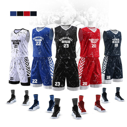 Basketball uniform suit men's customized game jersey with printing number short-sleeved female student training vest children's team uniform custom basketball sports suit black children 4XS