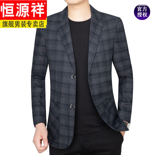 Hengyuanxiang Spring and Autumn New Middle-aged Men's Suit Business Casual Plaid Single Suit Body Jacket Jacket Daddy's Suit Gray Plaid 104 170/M90115Jin[Jin equals 0.5 kg]