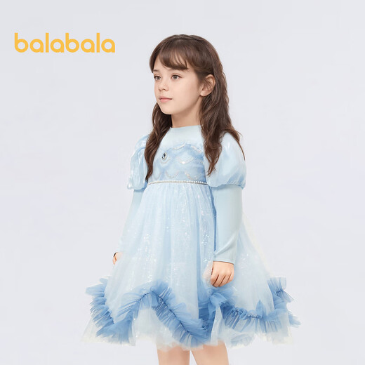 Balabala Girls Dress Puffy Mesh Skirt Sweet Princess Dress Spring Shopping Mall Same Style Blue Tone 00388 90 cm