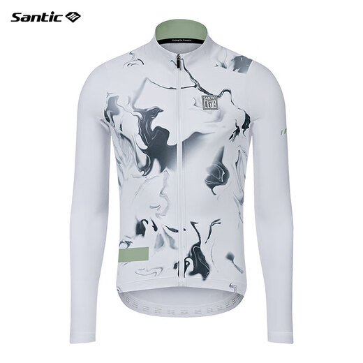 Santic autumn and winter fleece road cycling jersey men's top Gretel white M