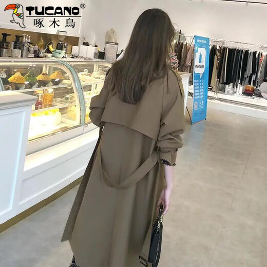 Woodpecker (TUCANO) windbreaker jacket for women mid-length spring wear 2025 new fall knee-length temperament goddess Fan Yinglun style jacket green coffee color lining double layer L l recommended 115 to 130 Jin Jin equals 0.5 kg