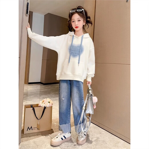 Girls autumn sweatshirt 2025 new big children's spring and autumn style fashionable girls hooded clothes children's fashionable tops XGT-Y04 [Apricot color] spring and autumn style 160cm