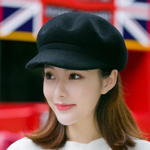 Xishengduo hat women's autumn and winter high-end octagonal hat women's fashion internet celebrity hat winter woolen beret burgundy