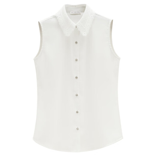 Luschnan White Lace Lace Slim Collar Sleeveless Shirt Women's Autumn New Slim Chiffon Top Fashion Base Shirt Beige L686 M