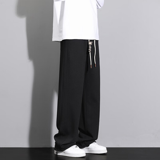 Foss Phil Ananas Grid Straight Casual Hosen Herren Winter Frühlings- und Herbststil High Street Trendy Sports Lose Bettweite Weitbeine Schieberhosen Trendy Marke 718-K930 Black 2xl [Empfohlen 160-175jin [Jin gleich 0,5 kg]]