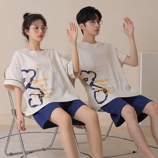 猫人夏季情侣装睡衣女夏款女士短袖纯棉可爱男款夏天薄2025新款家居服 QGL-1502v-2502 XL 女