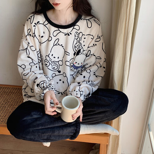 Nanbowan coral velvet pajamas for women in winter 2023 new plush thickened cartoon Paca dog flannel big child 13-year-old girl ABL12401 Paca dog velvet style M women (height 150158 weight 6895 Jin [Jin equals 0.5 kg])