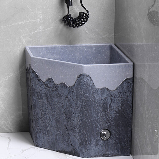 TVboop corner mop pool Chinese style balcony outdoor courtyard garden artificial stone mop pool kick drainage large size corner retro stone mop pool (black spray gun dragon