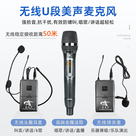 European and American sound outdoor audio karaoke dedicated three-way high-power professional singing live broadcast square dance performance high-quality large volume mobile drawbar Bluetooth portable speaker equipment 12-inch 263 drawbar 450W 2* wireless U-segment metal microphone + gift package