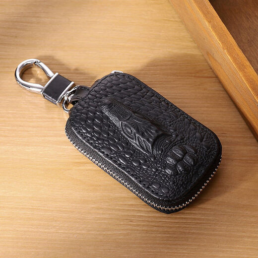 Первый слой Cowhide Car Caue Bag для мужской подлинной кожи простая сумка на молнии для мини -трейлера по талии Ключевой корпус Универсальный черный крокодиловый рисунок (13662)