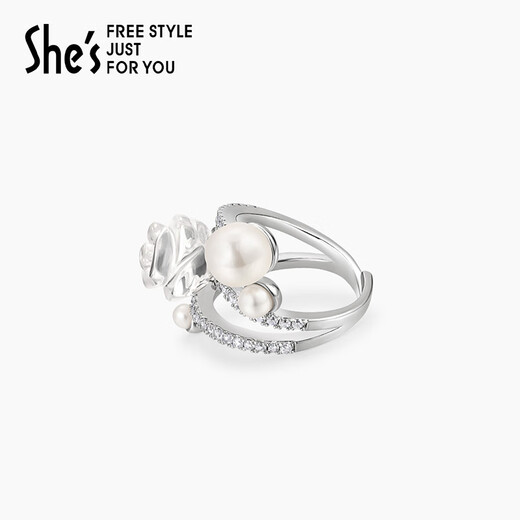 She s Akiko Barbie romantic glass rose ring niche design high-end ring hand jewelry birthday gift for women silver white H0 opening adjustable