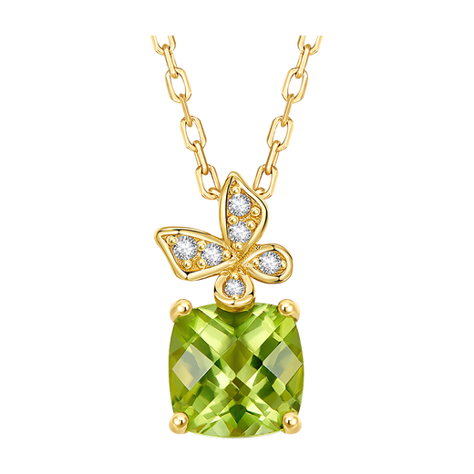 IL&CO Youke S925 silver natural peridot pendant natural colored gemstone simple single pendant necklace clavicle chain S925 silver heart-shaped peridot necklace