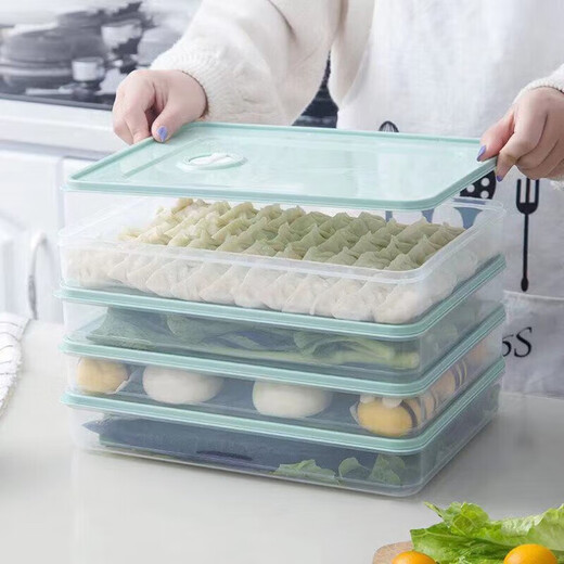 Artisan Time Home Quick-frozen Dumpling Box Multi-layer Refrigerator Frozen Dumpling Storage Box Large Food-Grade Dumplings and Wontons Extra Large and Thickened Matcha Green Matcha Green Dumpling Box 1 Layer 1 Cover Can Hold 60 Dumplings