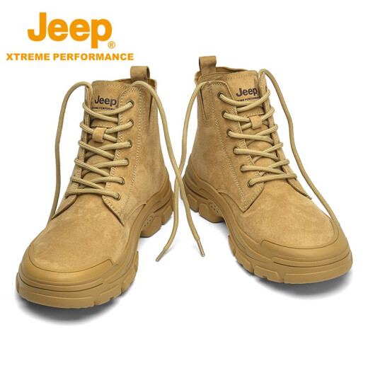 Jeep men's boots lightweight outdoor camping high-top Martin boots for men and women couples non-slip wear-resistant hiking and mountaineering shoes camel color (men's style) 39 (leather shoe size)
