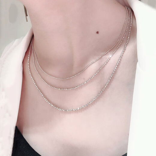 Heye Jewelry, bright and sparkling, bead chain, Pt950 platinum necklace for women, platinum, clavicle chain, laser sweater chain, 1.2mm thick, 3.75g, 43cm, 41cm circle adjustment, square abalone buckle