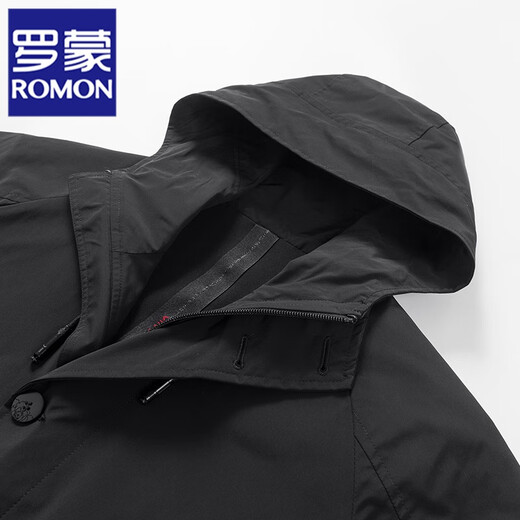 ROMON men's windbreaker jacket men's mid-length spring and autumn new trendy cloak coat casual hooded jacket men's black 170