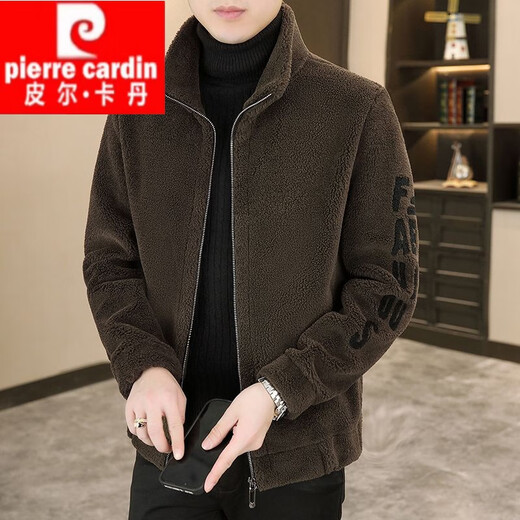 Pierre Cardin (Pierre Cardin) Fur intégrée enroise intégrée Veste en velours d'agneau pour hommes plus en velours épaissie de couleur de terre d'hiver Style à glissière