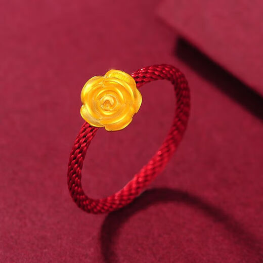 Tico solid gold rose gold ring for women 3D hard gold transfer beads braided red rope ring as a birthday gift for girlfriend