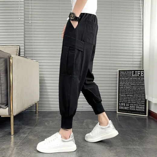 Yingzhen new trendy versatile Harun small feet pants casual pants men's tying feet nine-point pants trendy brand pants men's Korean style work pants Z829-zipper M Recommended 95-110Jin [Jin equals 0.5 kg]