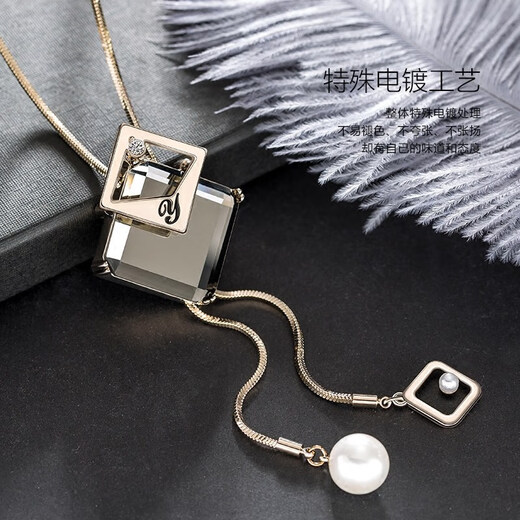 Qlady crystal geometric sweater chain women's long necklace high-end sweater pendant accessories pendant birthday gift for wife