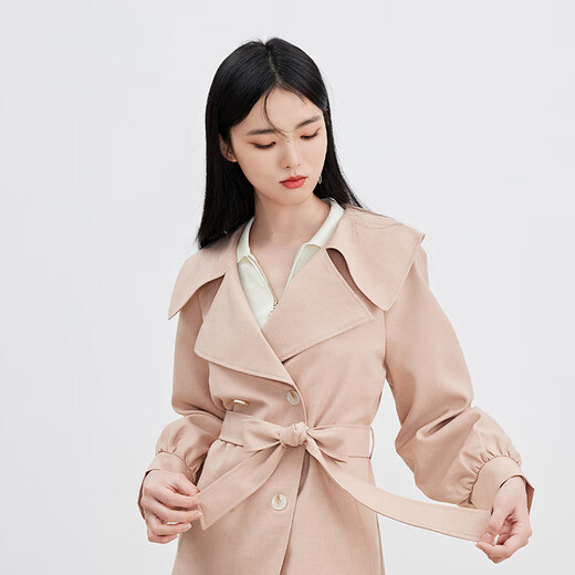 Qiushui Yiren simple lapel anti-wrinkle windbreaker 2026 spring new women's urban sense fashion modern jacket pink orange S