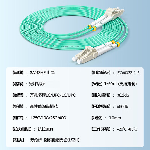 Shanze (Samzhe) Telekommunikationsgrad 10 Gigabit Faser Jumper LC-LC Multi-Mode Dual Core OM3-300 Niedrigrauch halogenfreies Heimfaser-Kabel-Transceiver-Heckfaser 15 Meter G3-LCLC15