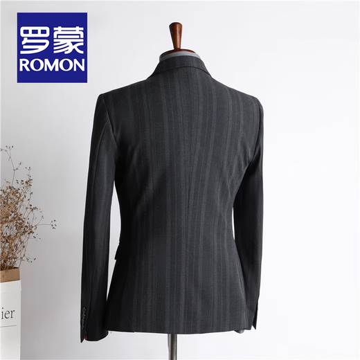 ROMON high-end customized striped suit suit for men in autumn and winter new double-breasted professional suit for men wedding and groom's dress medium gray two-piece suit + pants XL size free + brooch + pocket square
