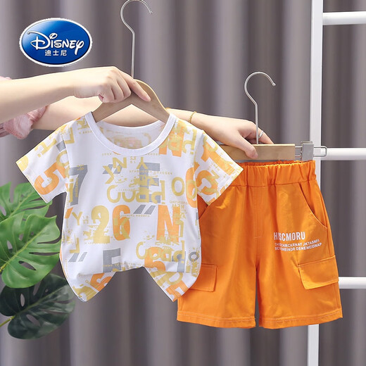Disney (Disney) children's clothing for boys and girls, handsome sports short-sleeved Korean summer suit for infants and young children, trendy digital model orange-summer 120 recommended height 105-115