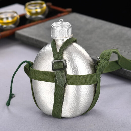 Baoqin clásico de plata esterlina hervidor de plata, 999 copo de nieve de plata hecha a mano al aire libre viaje al aire libre botella de agua fría botella de vino, olla boutique 655g + certificado