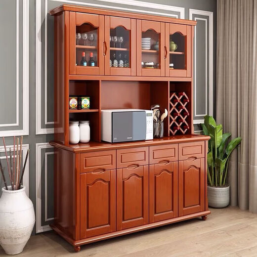 Enmufan 2026 new solid wood wine cabinet new Chinese style wall-mounted multi-functional storage cabinet high cabinet living room tea cabinet integrated cabinet 02 (1.2 meters) Begonia color