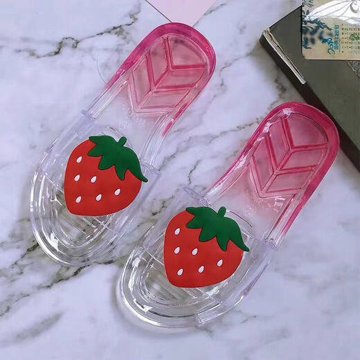 Dwayne Personalisierte Kristall Sommer Mode Frucht Eltern-Kind-Hausschuhe Hausschuhe Hausschuhe rutschen transparente koreanische Version außerhalb weicher Boden Strandsandalen für Frauen 688 Erdbeer niedliche Kaninchen Frauenschuhe Größe 37 Größe 23,5 cm in der Länge