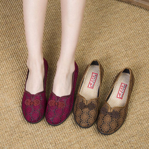 Song Meifen elderly shoes for women 70-80 years old cloth shoes widened cool comfortable breathable mother shoes non-slip soft sole summer old Beijing 7170 brown 36