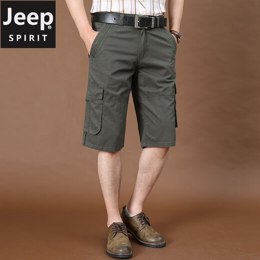 Jeep (JEEP) work shorts men's summer thin pure cotton five-point pants men's large size loose mid-size pants multi-pocket casual shorts 9889 black and blue 40 three feet zero eight