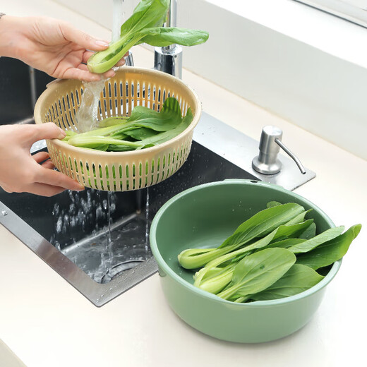 Double-layer drain basket, vegetable washing basket, kitchen drain artifact, household multi-functional fruit basket storage basket, round drain basket 6-piece set - large + medium + small - mixed color