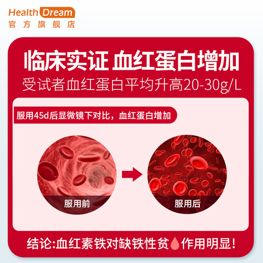 healthdream成人补铁补血补气血改善贫血铁剂铁片女孕妇哺乳期铁元素叶酸维c 2瓶装（60粒/瓶）