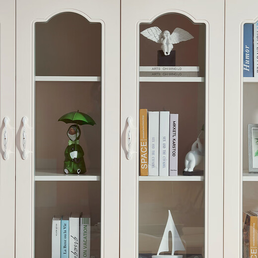 全友家居靠墙落地手办展示柜带门书柜简约客厅玻璃收纳储物柜子