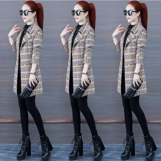 Moyue windbreaker women's new style mid-length small plaid loose spring and autumn casual top temperament women's jacket yellow plaid please take a picture of the correct size