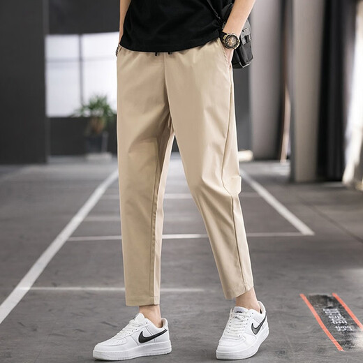 乔克杰夏季薄款男士装抗皱休闲潮垂感小脚易穿百搭显瘦宽松运动九分裤子 黑色 XL